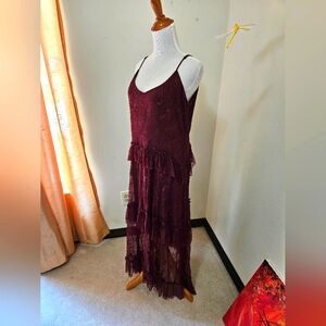Lulus Dark Burgundy Maxi Lace Dress XL